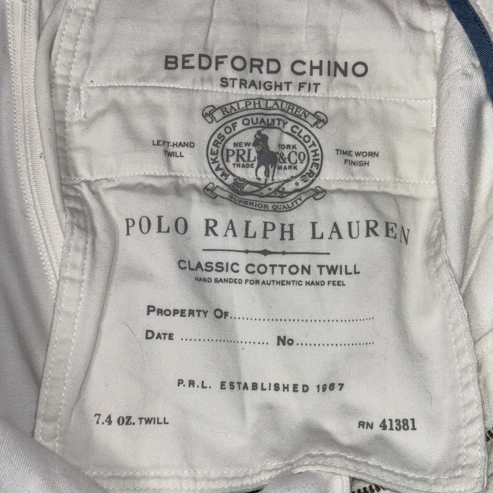 Polo Ralph Lauren Bedford Chino Mens 29/30 White Straight Fit Cotton Twill Pants - Picture 8 of 15
